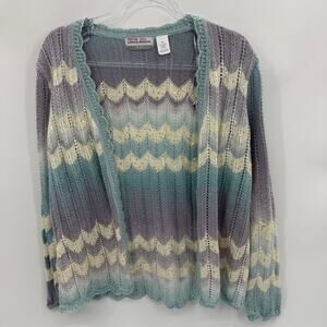 ALFRED DUNNER Womens Pastel Mermaid Cardigan Size PM Sequin Scallop Edge Sweater